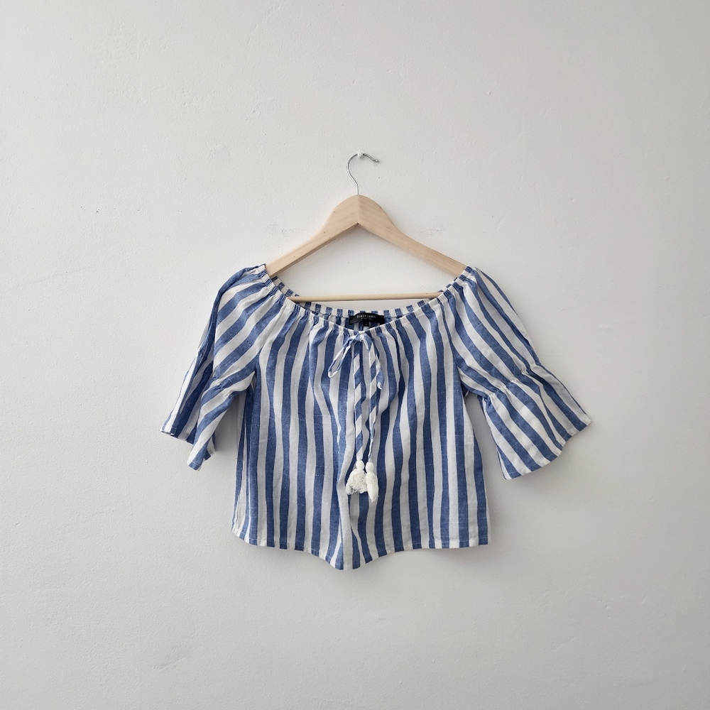 Black Label | Off the Shoulder Striped Crop Blouse